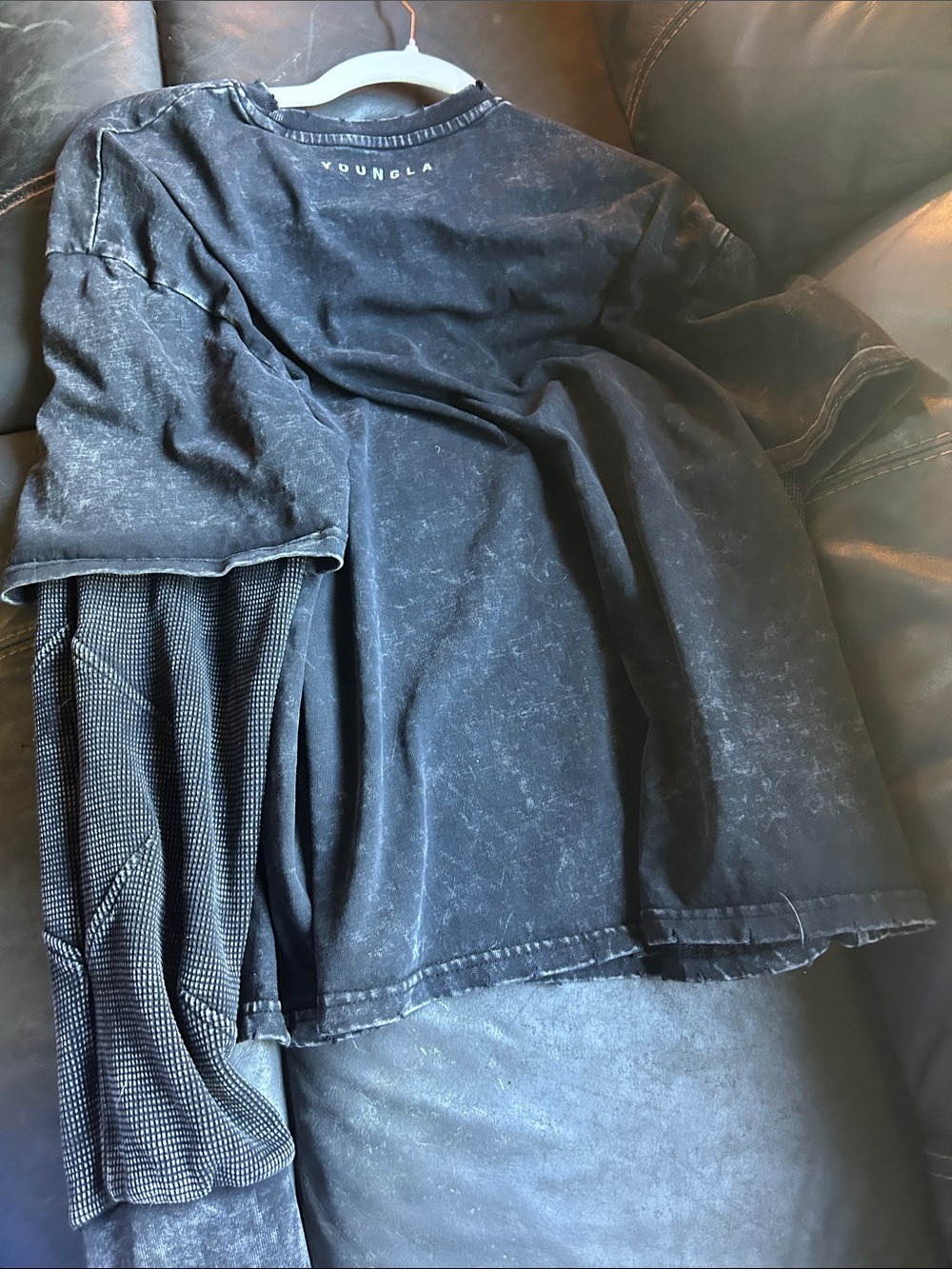 YoungLA Black Acid-Wash Long Sleeve Tee with White Logo - Picture 8 of 8